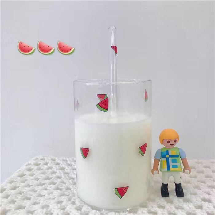 300ML Strawberry Cute Nordic Glass Cup Creative Transparent Water Cup Student Milk Heat Resistant Glass Home Party Drinking Cup