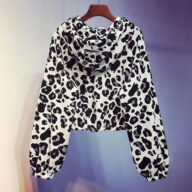 Leopard Print Long-sleeved Hooded Sweater Women's Short Coat Loose Top
