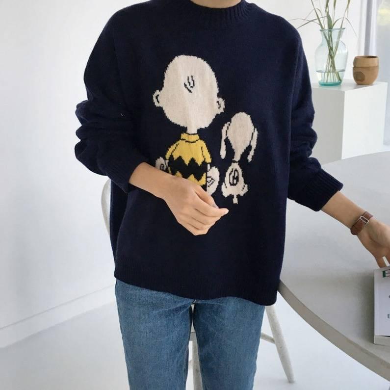Pofulove Autumn Winter Cloth Sweater Female Students Loose Wild Bottoming Sweaters Jacket Coat