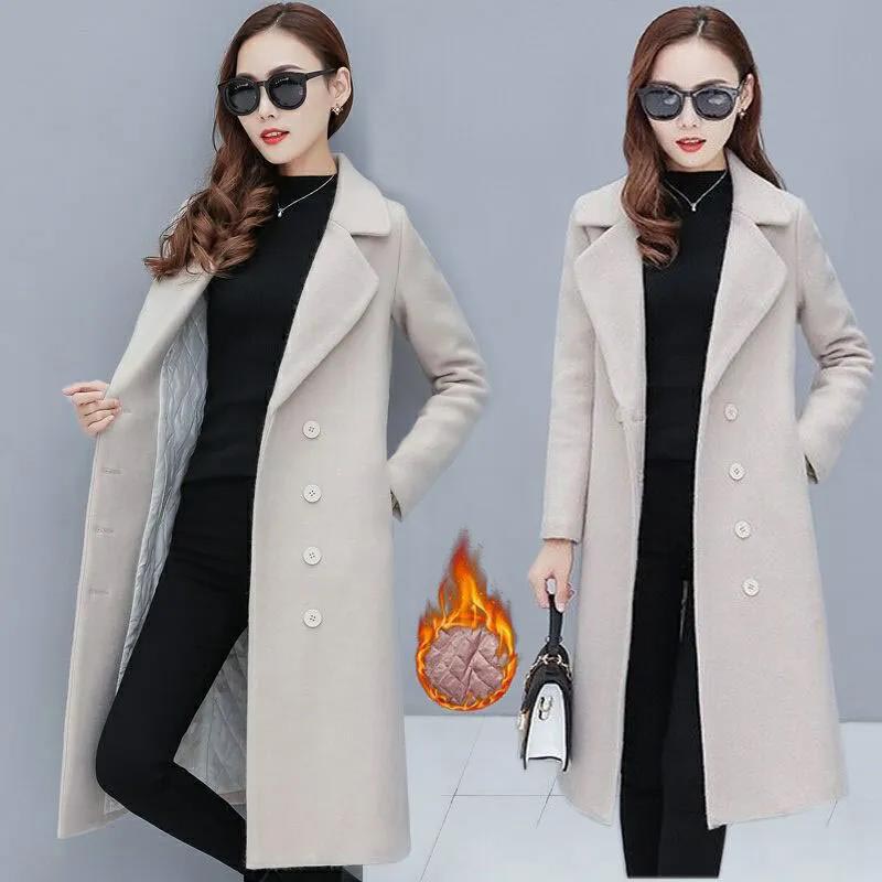 Spring and Autumn Warm Woolen Coat Women's Mid-length Simple Long-sleeved Non-pill Casual Fashion Coat