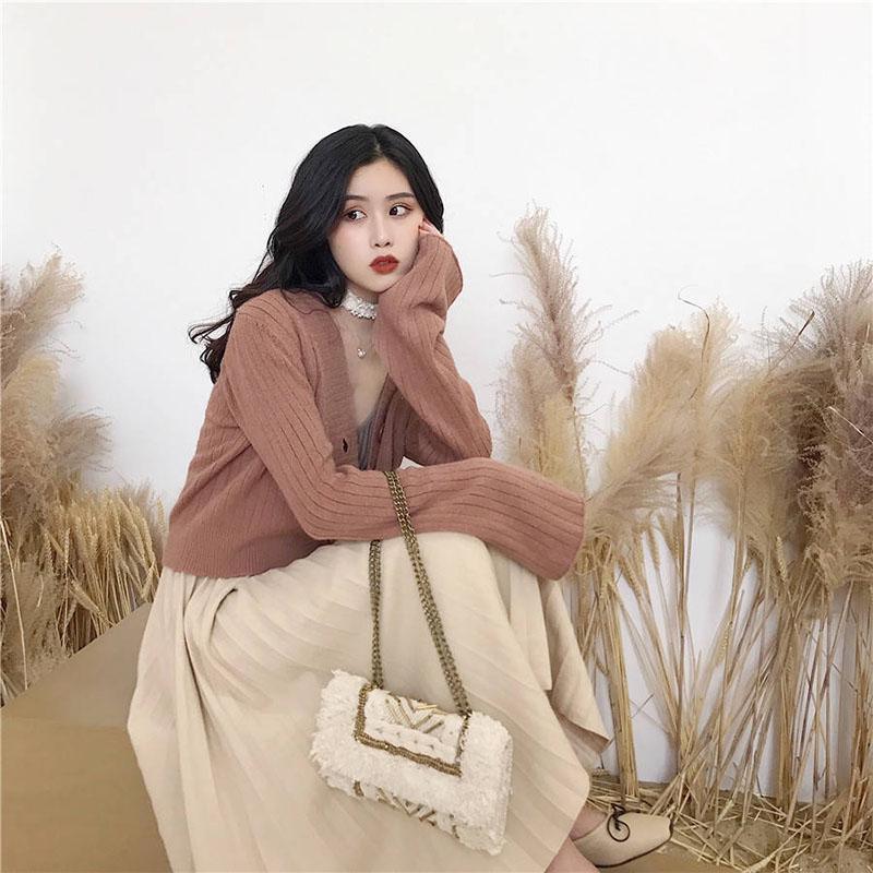Women Spring Autumn Short Cardigan Sweater Coat Female Fahison Long Flare Sleeve Knitted Jacket Tops
