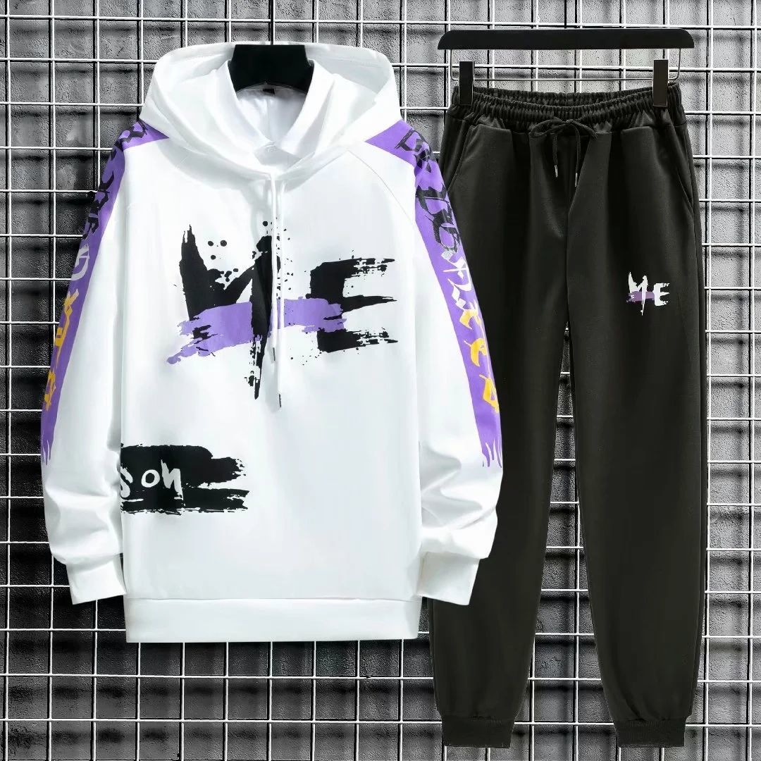 Spring & Fall Men Pullover and Pants Suit Campus Clothing Hooded Sweater Casual Loose Sports Suit