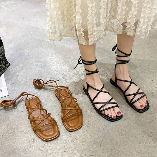 Cross Strap Sandals Women Wear Flat Holiday Beach Shoes Temperament Ladies Roman Shoes Women's Flat Strap Sexy Sandals