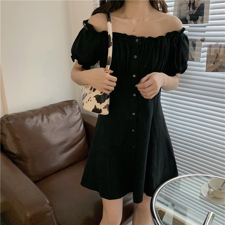 Little Lady Simple Solid Elegant Dress Vintage Square Collar Large Size Slim Graceful Party Dress