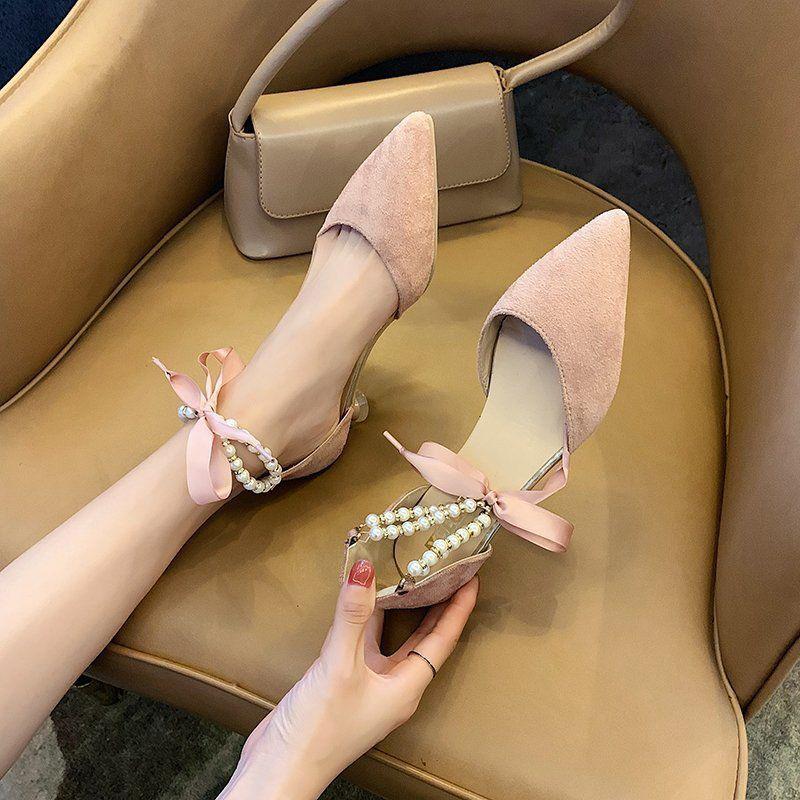 High Heels Female Stiletto Hollow Shoes Pointed Toe Spring and Summer All-match French Style Small High Heel Sandals Lace-up Single Shoes