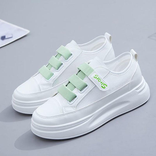 Mesh Leather Small White Shoes Women Thin Summer Velcro Street Fashion Shoes Women Thick-soled Sneakers