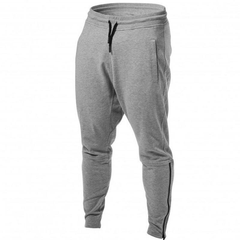 Solid Color Muscle Fitness Sports Running Trousers Men's Beam Mouth Slim Cotton Foot Mouth Zipper Pants