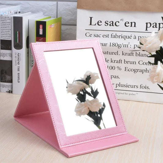 Crocodile Pattern Ladies Leather Folding Mirror Desktop Creative Portable Makeup Mirror HD Travel Out Household Essentials