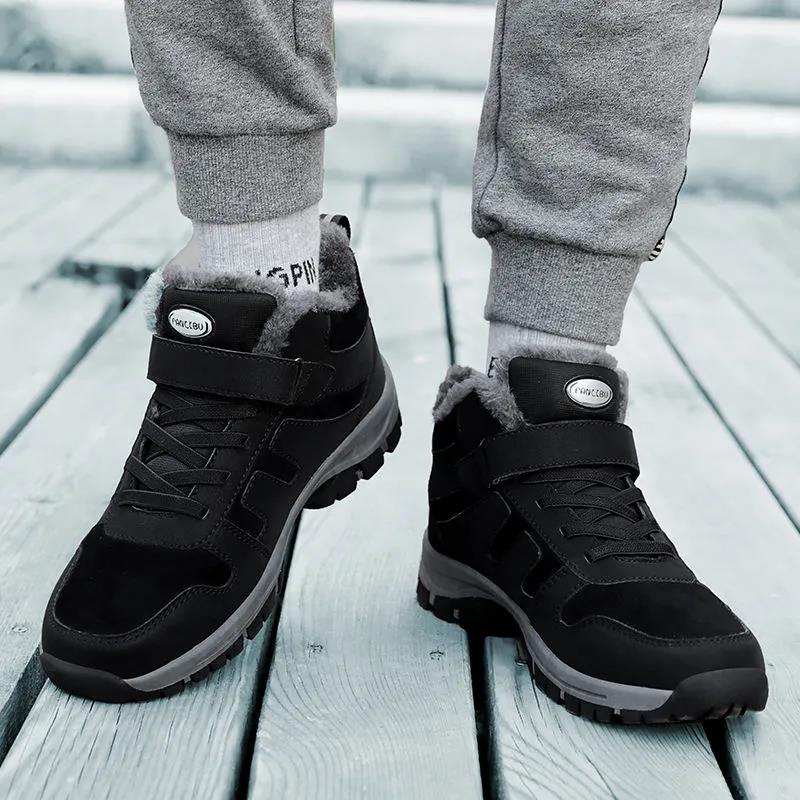 Walking Shoes Winter Cotton Shoes Plus Velvet Warm Leather Surface Waterproof and Ski-proof High-top Snow Boots Male
