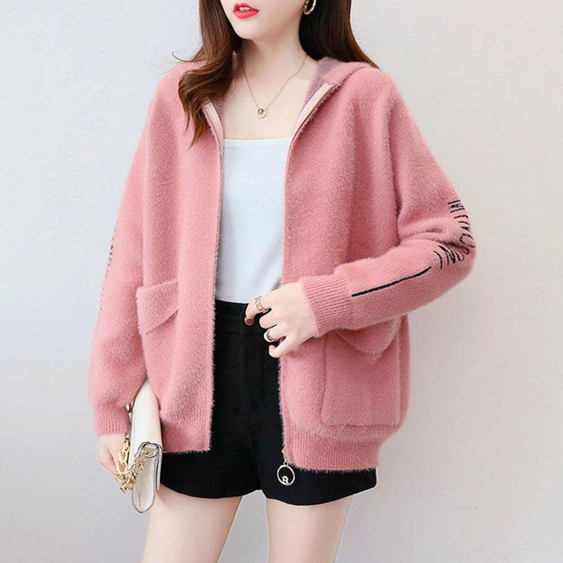 Ink Fleece Jacket Women Autumn and Winter Clothes Zipper Sweater Women Knitted Cardigan Women Loose Top