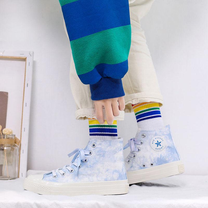 Gradient Color Lace-up Canvas Shoes Female Students Korean Style High-top Shoes Female Tie-dye Shoes