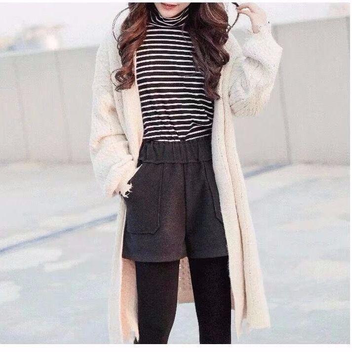 High Waist Ladies Woolen Bootcut Short Pants Casual Zipper  Wool Shorts Solid Pockets Large Size