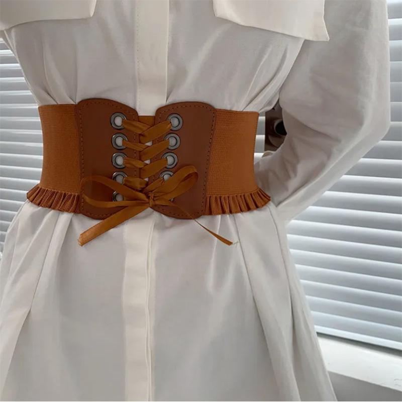 Ladies Belt Decoration Simple Lace-Up Elastic Matching Dress Black Wide Waist Seal Corset Tide Belt
