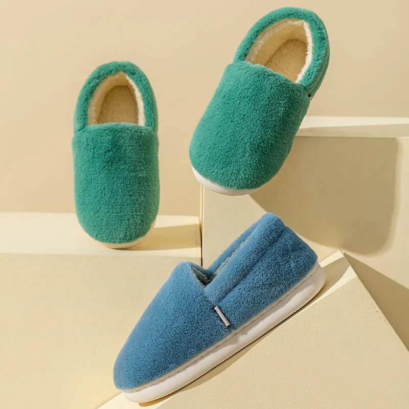 Winter House Women Fur Slippers Soft Memory Foam Sole Cute Cartoon Bedroom Ladies Fluffy Slippers Couples Plush Shoes