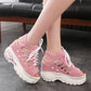 Thick-soled Sandals Women's Summer Wedge Waterproof Platform Sandals Hollow Breathable Lace Up Shoes Casual Comfortable Fish Mouth Sandals