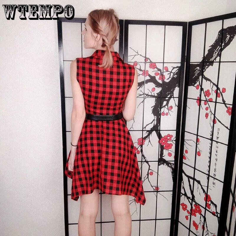 Summer Women Long Shirt Dress Plaid Sleeveless Sexy Blouse High Waist Midi Dresses Plus Size Slim Irregular Hem Casual Dress