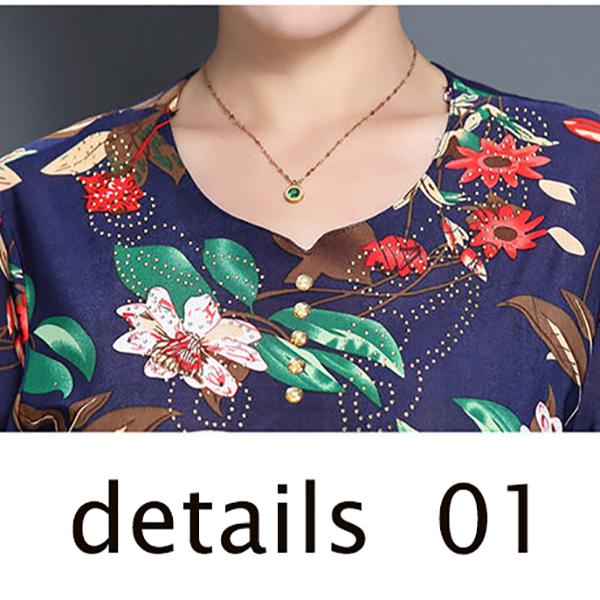 XL-XXXXXL Plus Size Women Summer Mid-length Printed Over-the-knee Dress Short Sleeve Mom A-line Skirt