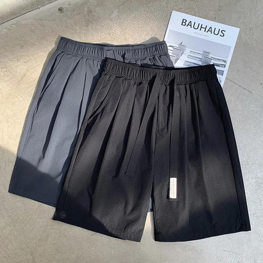 Summer Men's Black Ice Silk Quick-drying Suit Shorts Loose Five-point Pants Casual Pants