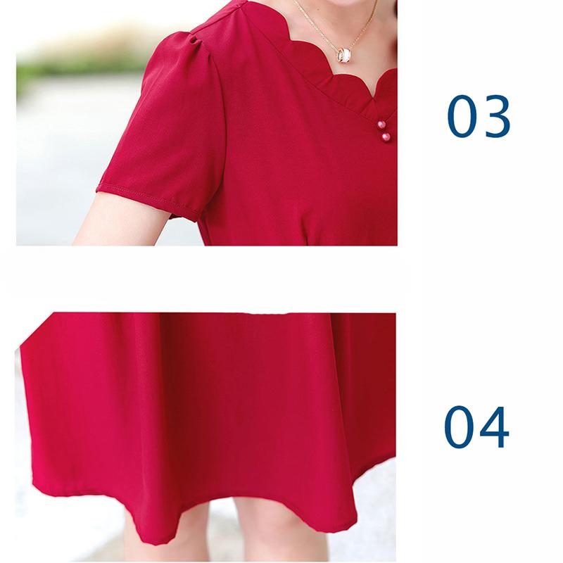 XL-XXXXXL Plus Size Polyester Short-sleeved Dress Summer Knee-length A-line V-neck Ruffle Pocket Skirt