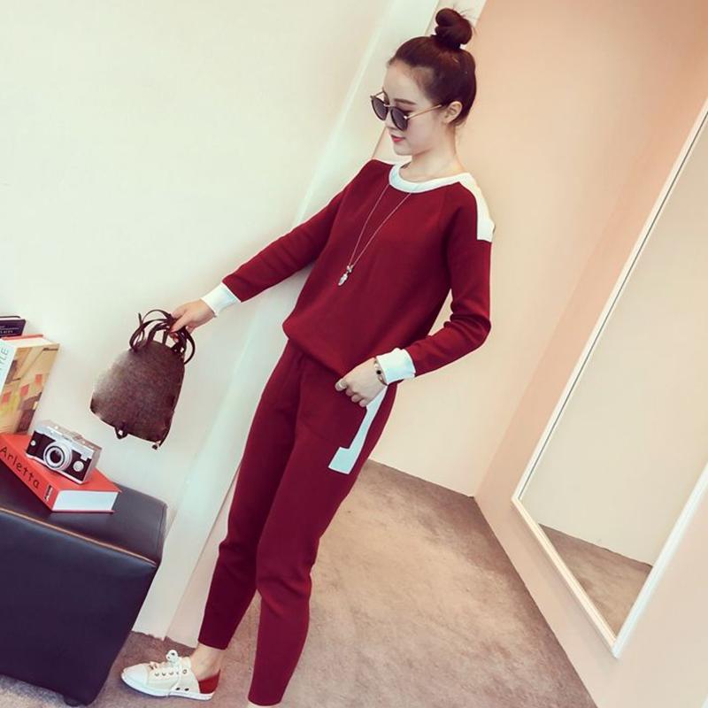 2pcs/set Women Outfits Soft Knit Suit O-neck Pullover Sweater and High Wasit Knitted Pants Two Piece Set Tracksuits