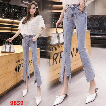 Women Denim Jeans Casual Slim Stretchy Bell-Bottom Jeans Retro Flare Pants Mid Waisted Long Trousers