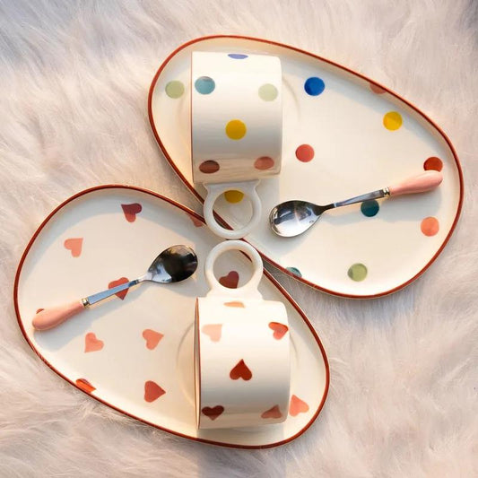 French Afternoon Tea Dessert Plate Ins Style Breakfast Cup and Saucer Creative Personality Exquisite Ceramic Coffee Cup with Tray Spoon