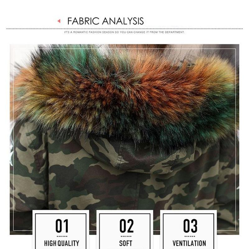 Winter Coat Women Loose Large Size Plus Velvet Thick  Hooded Camouflage Parka Coat with Fur Collar