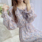 Female Elegant Purple Floral Print Chiffon Holiday Dress Vintage Slim High Waist Super Fairy Dress