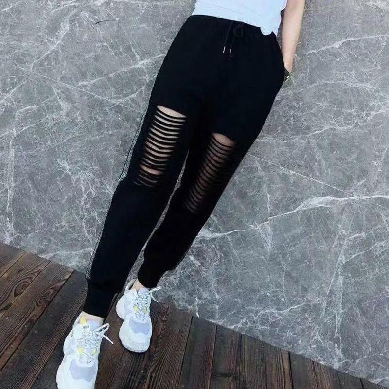 Spring and Summer Elastic Waistband Holes Are Thin Trousers Loose All-match Beam Sports Pants Women Casual Pants