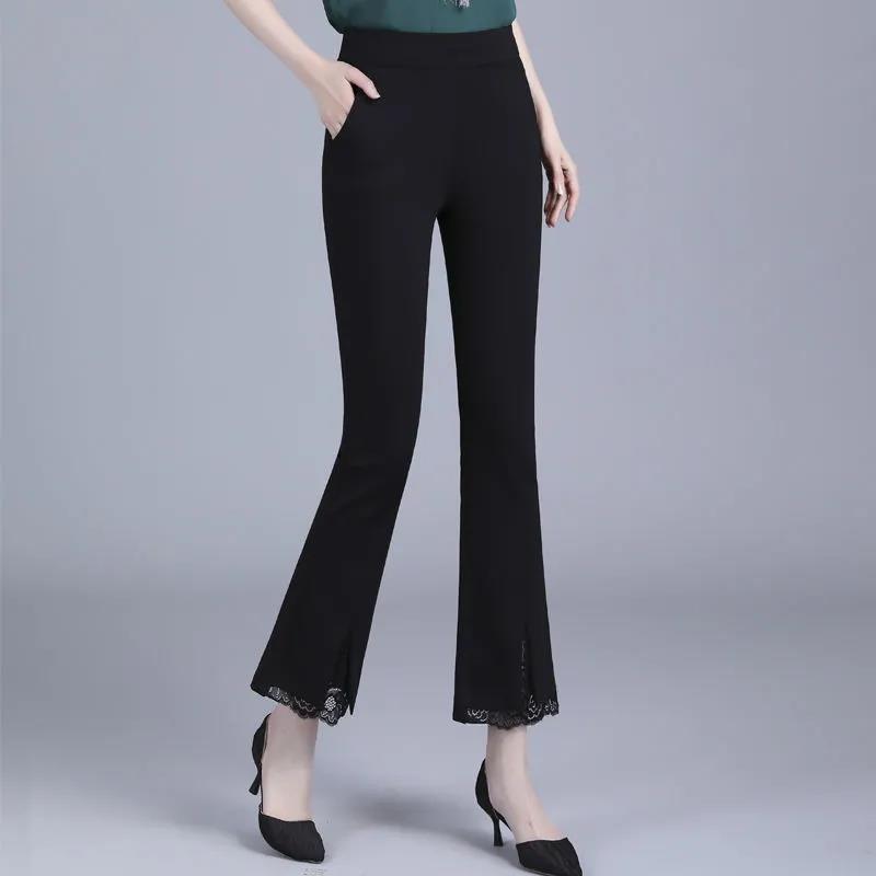 Autumn and Winter Micro Horn High Waist Loose and Thin Korean Style High Waist Large Size Casual Lace Lace Pants Women