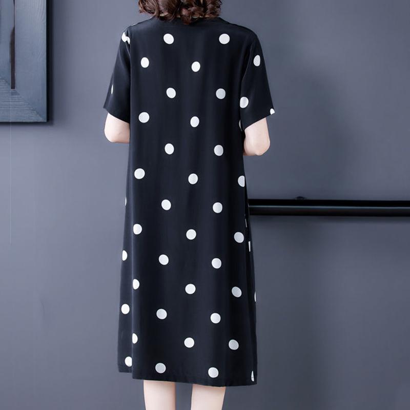 Polka Dot Dress Large Size Women's Short  Sleeve Round Neck Calf Length Daily Homewear