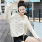 Spring and Autumn Style Hollow Loose Knit Sweater Women V-neck Slim-fit Warm Sweater Long-sleeved Pullover Casual Top