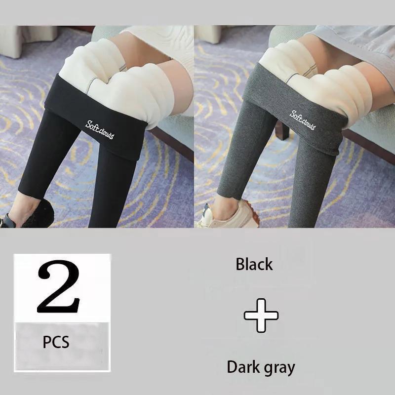 2Pcs Winter Lamb Velvet Leggings for Women's Outer Wear High Waist Plus Velvet Thick Solid Color Plus Size One-piece Warm Pants