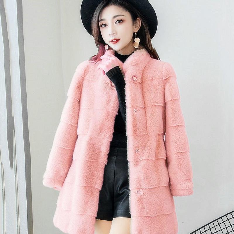 Faux Mink Jacket Women's Winter Temperament Mid-length Stand-up Collar Mink Coat Warm Soft Cotton Jacket Ladies Cotton Jacket