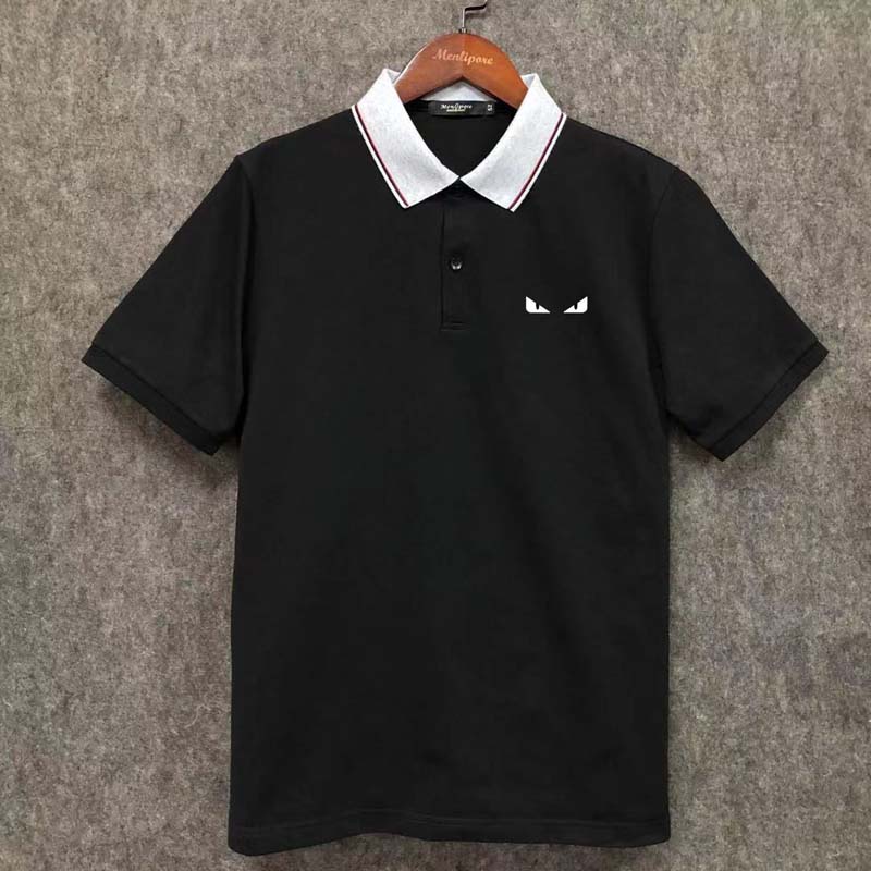 Monster Eyes Print Simple Lapel Polo Shirt Stand Collar Short Sleeve T-Shirt Top