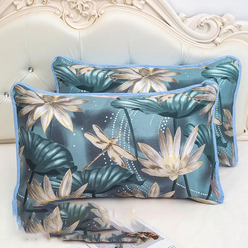 A Pair of Ice Silk Pillowcases Simple Patterned Style Summer Cute Tencel Cool Pillow Core Set Can Be Washed