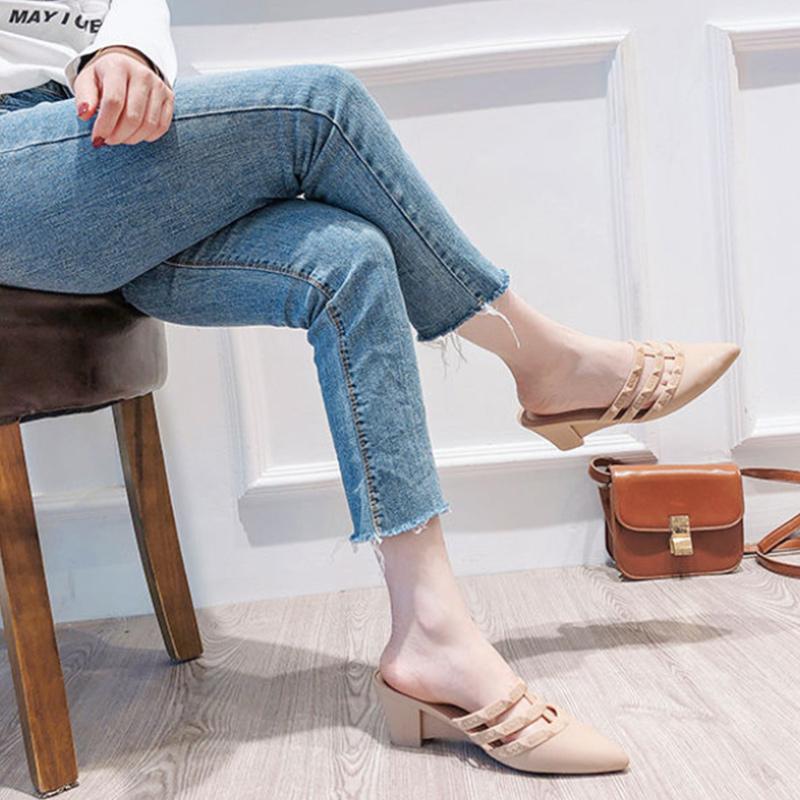 Summer Lazy Casual Fashion Thick Heel Sandals Girls Pointed Wedge Heels Outside Wear Beach Shoes