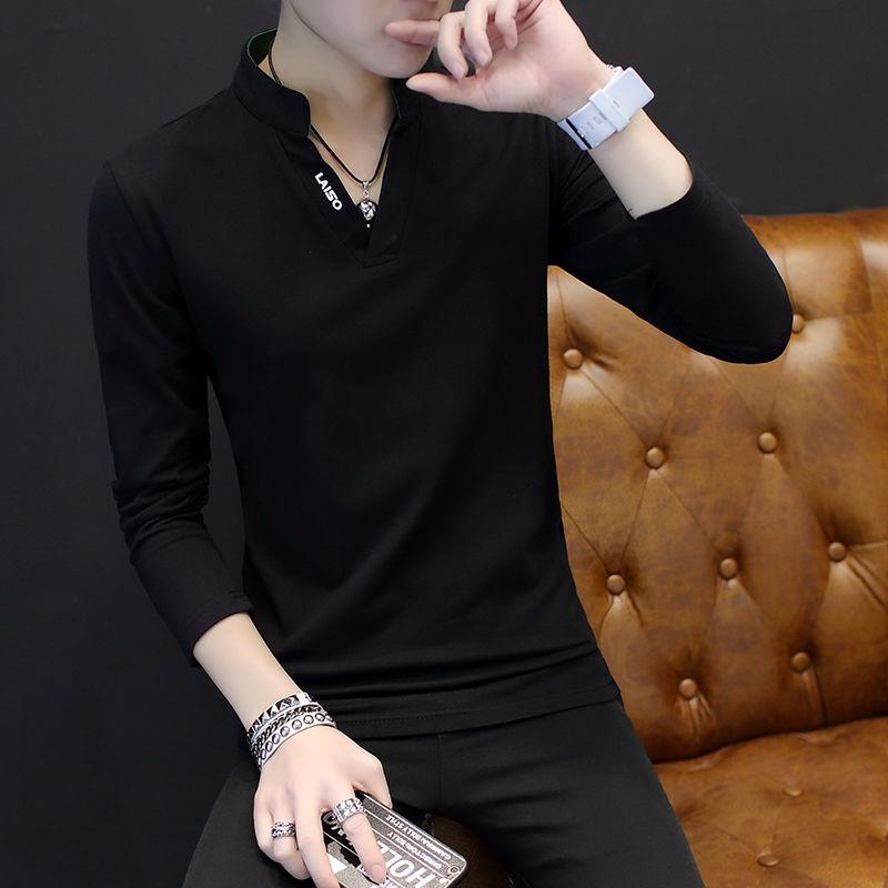Long-sleeved T-shirt Men's Men's Polo Shirt Slim Clothes Men's Solid Color Handsome Lapel Bottoming Shirt