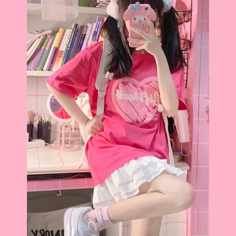 Cartoon embroidery T-Shirt Solid Cotton Simple Breathable Tee Female Casual Short Sleeves Tops