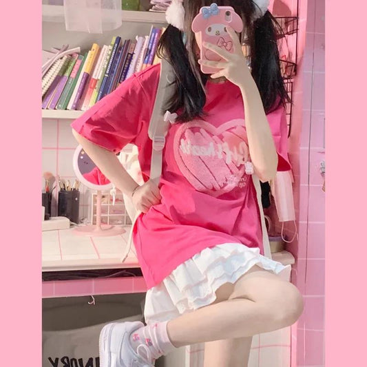 Cartoon embroidery T-Shirt Solid Cotton Simple Breathable Tee Female Casual Short Sleeves Tops