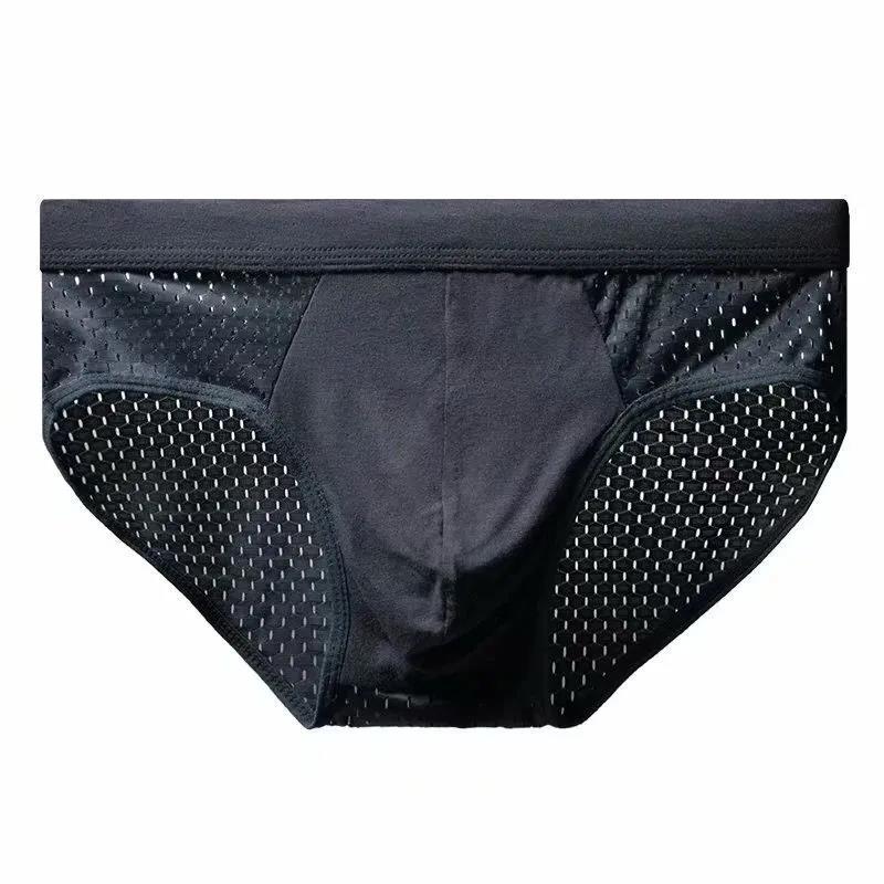 Summer Men's Underwear Mesh Ice Silk Briefs Sexy Breathable Thin Mid-waist Youth Briefs