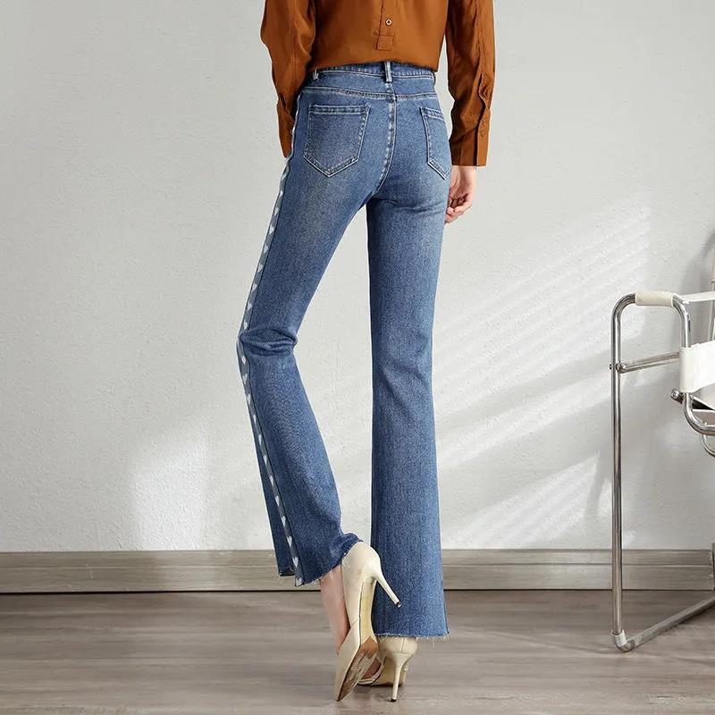 Jeans Women's New Spring and Autumn High-waisted Slim Straight-leg Pants Love Side Irregular High-end Flared Pants