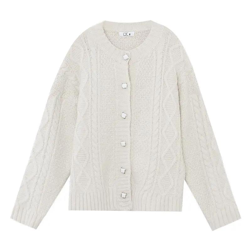 Autumn and Winter Women's Outer Wear Warm Sweater Casual Loose Thickening Retro All-match Twisted Korean Twist Knitted Cardigan