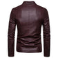 Men's Slim Stand Collar Leather Top Casual Waterproof Leather Jacket
