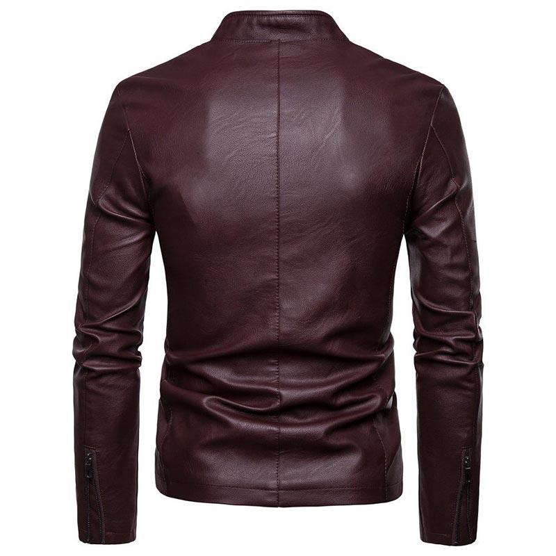 Men's Slim Stand Collar Leather Top Casual Waterproof Leather Jacket