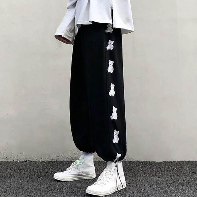 Women's Black Sports Pants Plus Velvet Thickened Autumn and Winter Pants Women's Outer Wear Korean Style Loose Student Leisure Beamed Wide-leg Pants