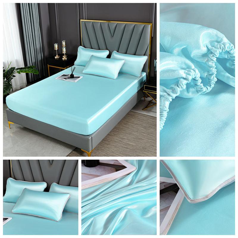 Three-piece Summer Skin-friendly Ice Silk Bed Sheet Mat Washable Non-slip Bedding Protection Cover