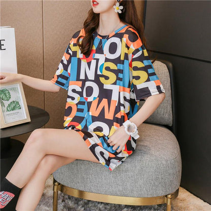 Mid-length T-shirt Loose Lazy Style T-shirt Women's Short-sleeved Plus Size Blouse Women's Loose Casual Plus Size Women's Mid-length T-shirt
