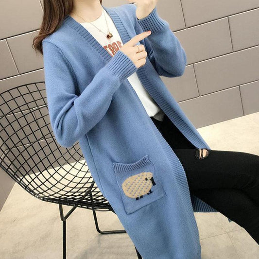 Mid-length Sweater Fashion Knit Cardigan Jacket for Spring and Autumn Simple Casual Women's Jacket