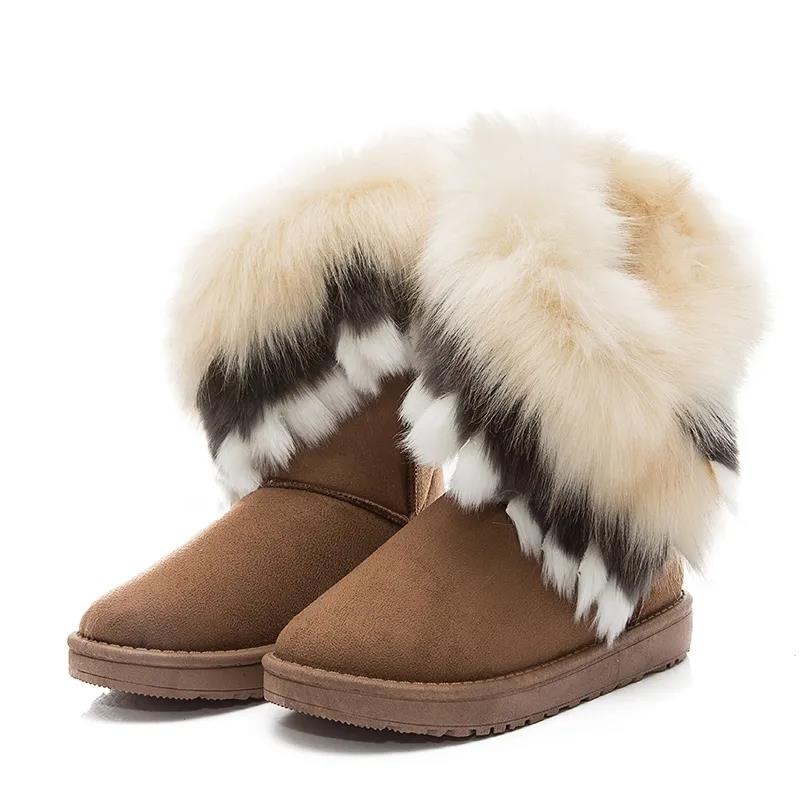 Plush Women's Shoes Winter Snow Boots Cotton Shoes Plus Velvet Flat-bottomed Middle Tube Warm Shoes Winter Boots